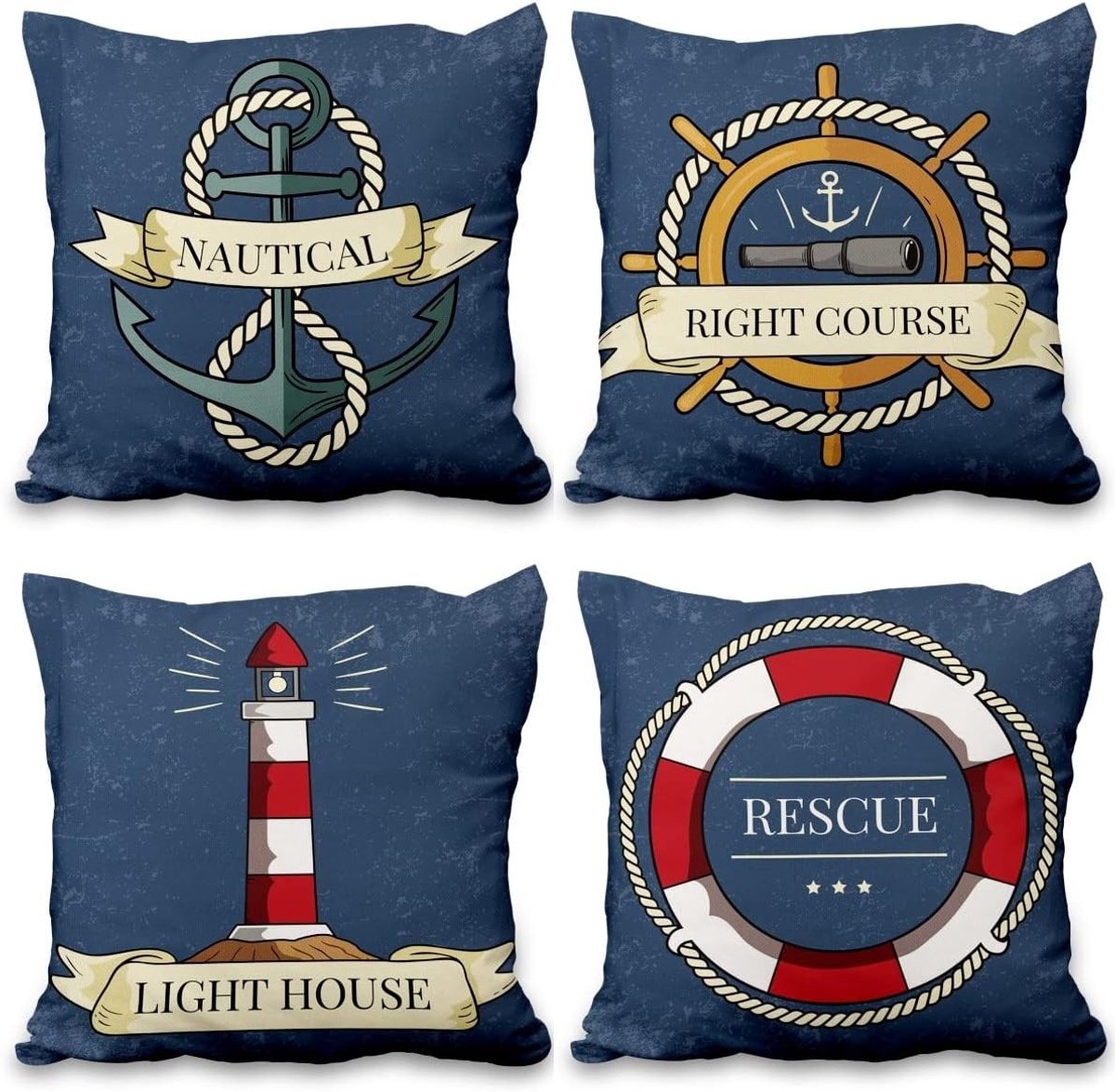 16 x 16 Inch Kussenhoezen met Nautisch Thema - Lichtbaken Decoratieve Kussens voor Woonkamer, Tuin en Buitenruimte, Set van 2