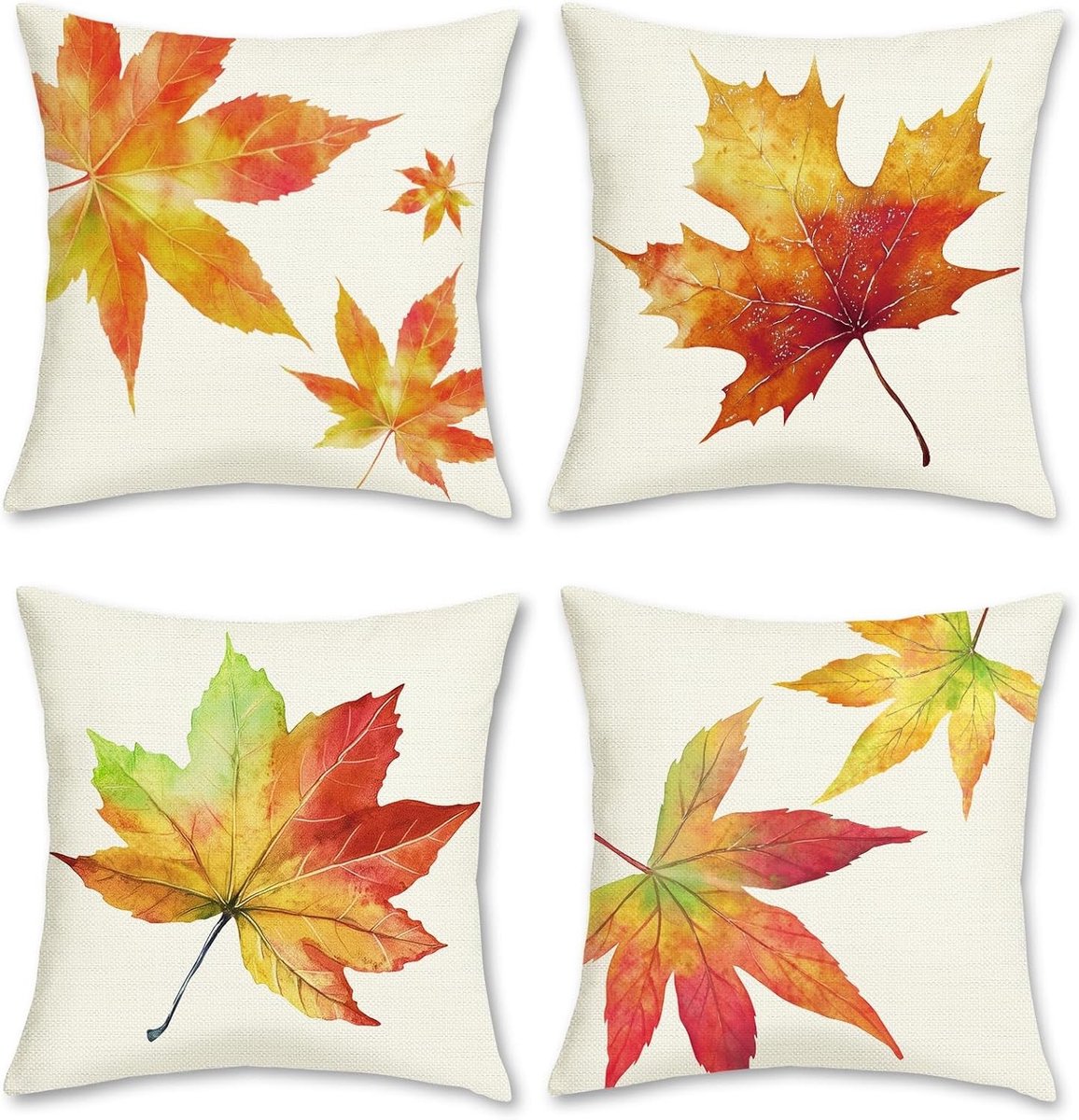 Herfst Kussenhoezen 45 x 45 cm met Oranje Esdoornbladeren voor Decoratie, Set van 4 voor Woonkamer en Bank