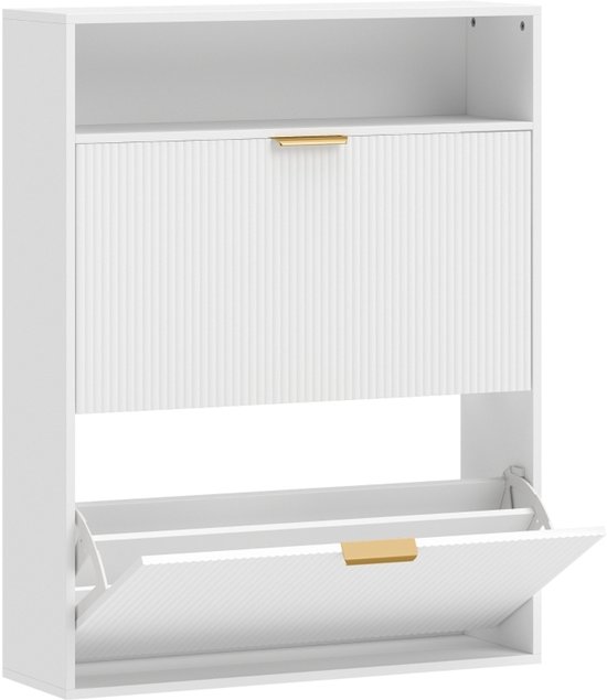 COVREO Schoenenkast 80x24x102,5 cm wit, van hout met 2 klapvakken — afbeelding 5