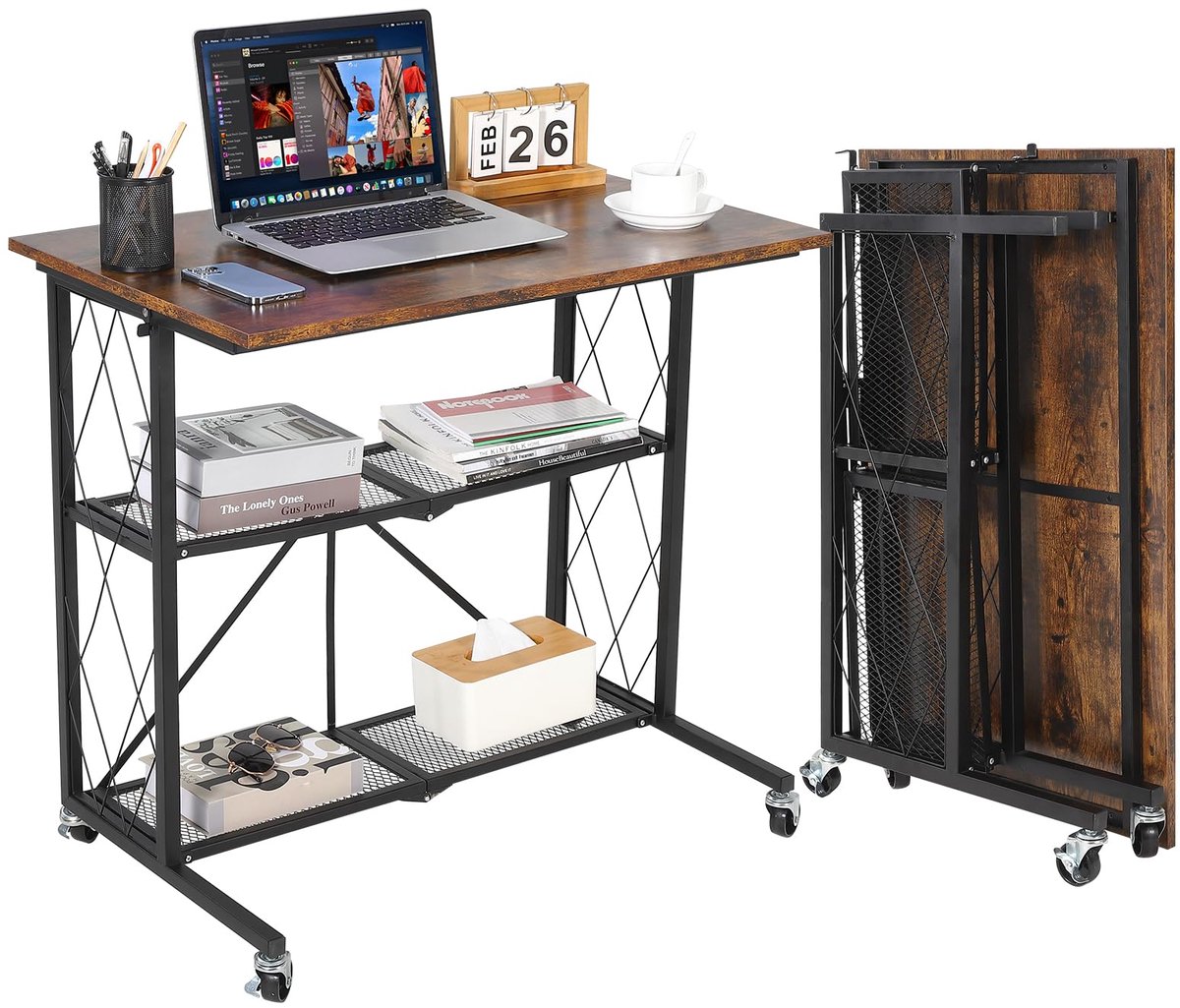 Triumpunpre Inklapbaar Bureau 80x50x75,8 cm - Opvouwbare Laptoptafel met Metaal Frame & MDF Blad - Eenvoudig Opzetten zonder Gereedschap - Compacte Computer Tafel voor Studie, Thuiswerk, Slaapkamer, Balkon - Bruin