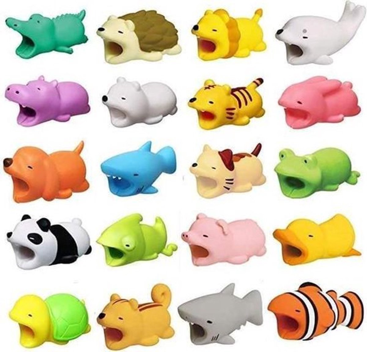 4x Kabelbeschermers - Kabelbijters - Kabeldiertjes - Cable protectors - Kabelbeschermer - Oplaadkabel beschermer - Dieren kabelbeschermers - Kabel accessoires - Willekeurige dieren - 4 stuks - Jonyx