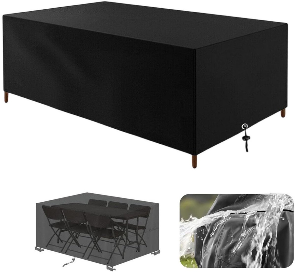 longziming -Tuinmeubelhoes 210 × 110 × 70 cm – Waterdichte Tuinmeubelhoes – Oxford Beschermhoes voor Tuintafel en Tuinset – UV- en Windbestendig – Inclusief Opbergtas – Zwart