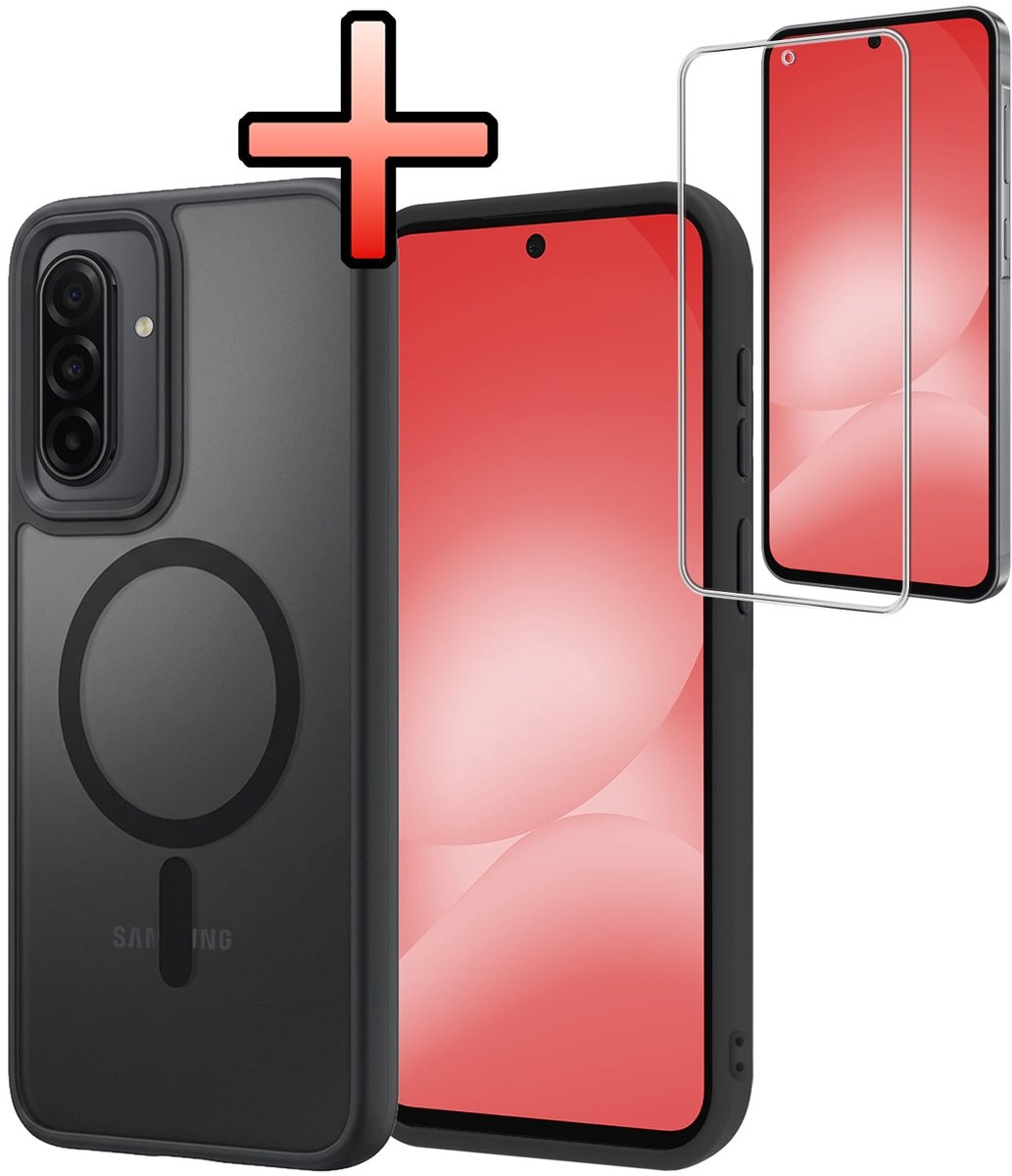 Hoesje - Met Screenprotector - Geschikt voor Samsung Galaxy A56 - Magsafe Compatible - Sterk & Shockproof - Back Cover - Shock Proof Case - Telefoon Hoes - Zwart
