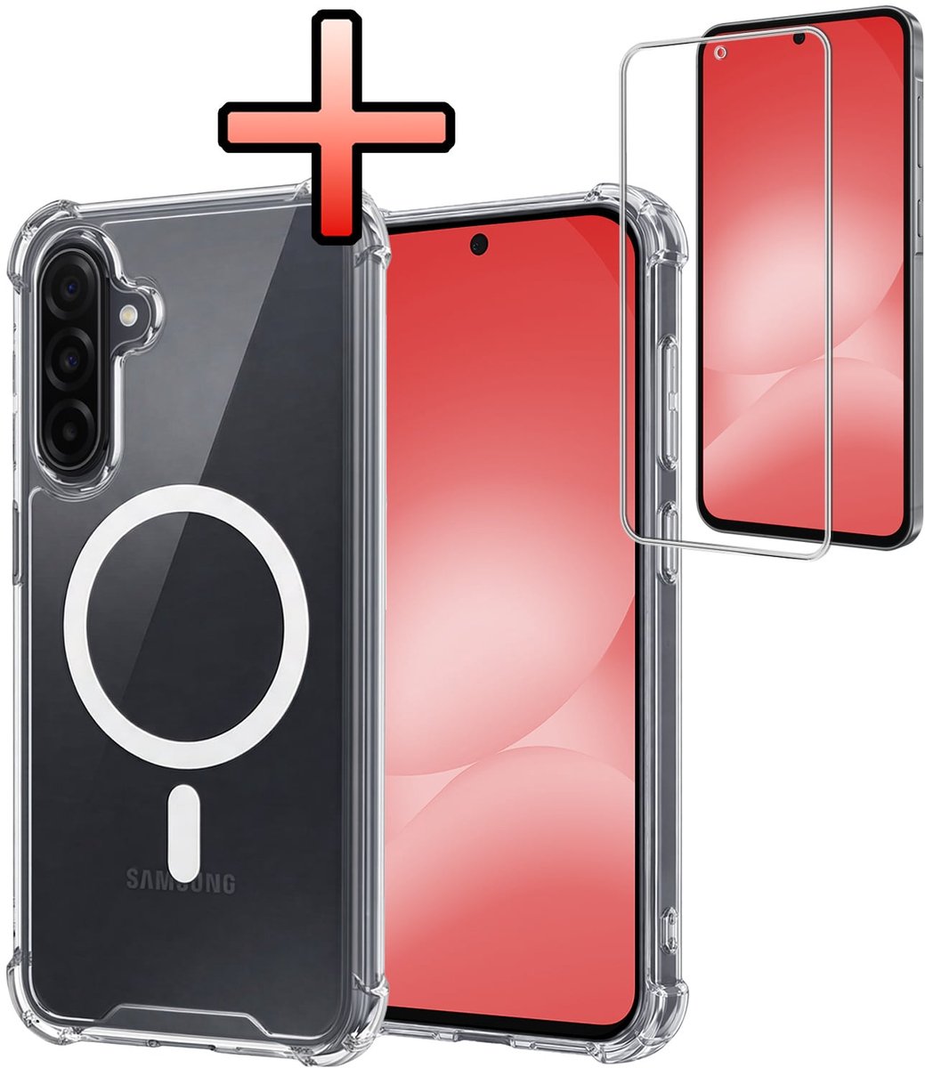 Hoesje - Met Screenprotector - Geschikt voor Samsung Galaxy A56 - Magsafe Compatible - Sterk & Shockproof - Back Cover - Shock Proof Case - Telefoon Hoes - Transparant