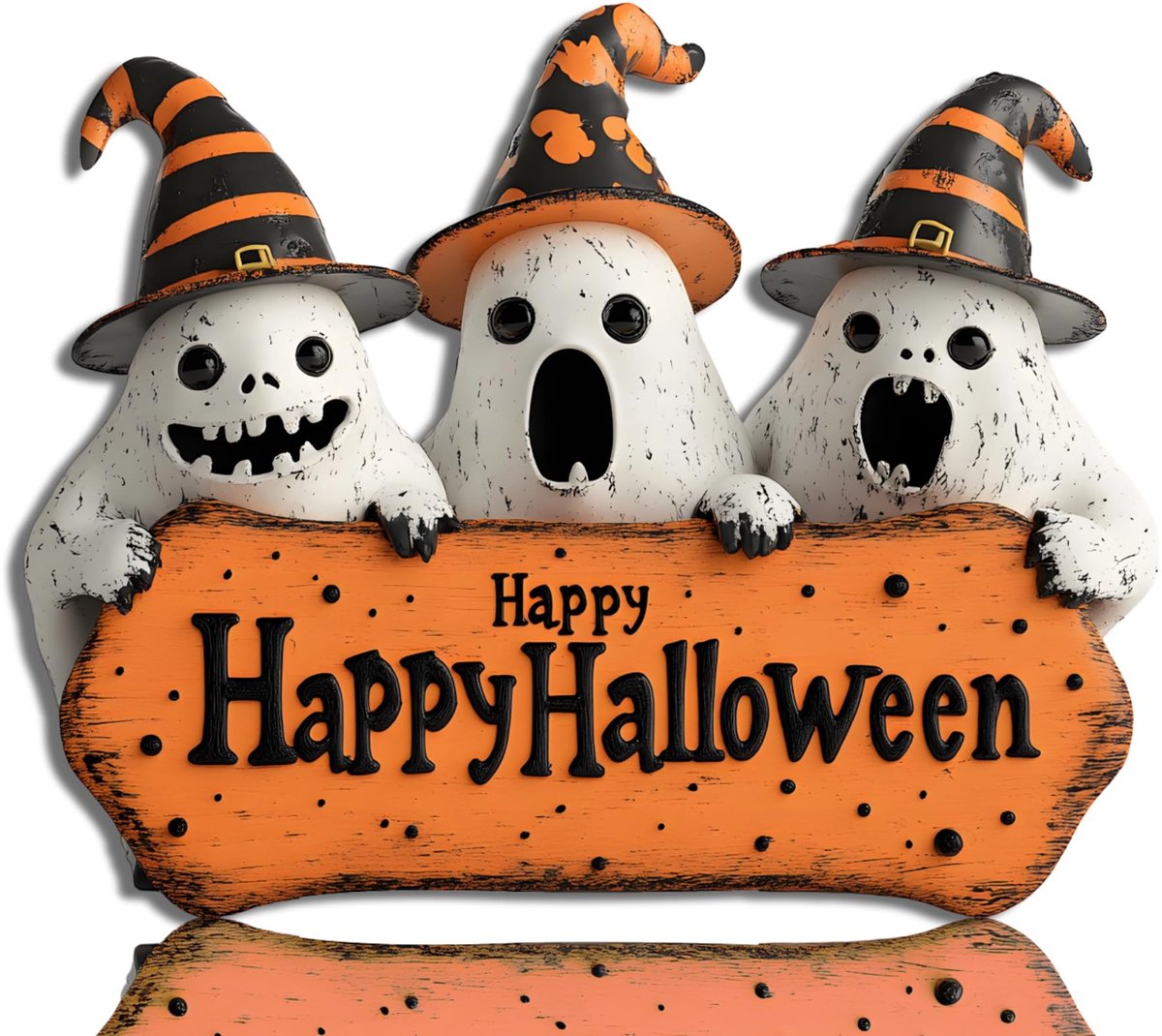 Halloween Decoratie - Halloween Deurdecoratie - 25x30cm - Houten Deurbord met 3 Geesten - Happy Halloween Wanddecoratie voor Voordeur Muur Tuin en Feest Decoratie