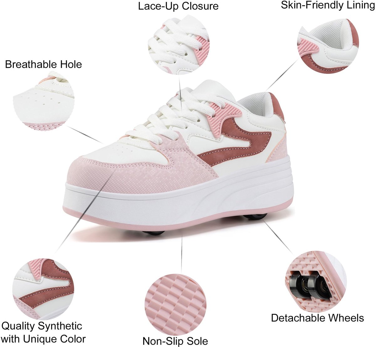SnelShoppen Rolschaatsen voor Kinderen Sneakers met Afneembare Wielen Sportieve Schoenen voor Jongens en Meisjes EU Zwart