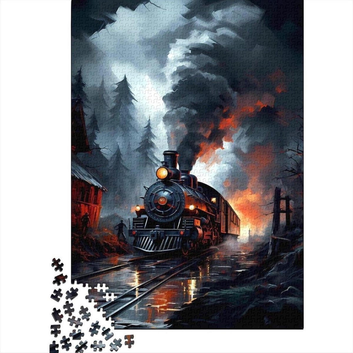 Stoomtrein Puzzel - Volwassen Puzzel - Ontspanning Thuis - 1000 Stukjes - 70 x 50 cm - Nachtbos Stijl