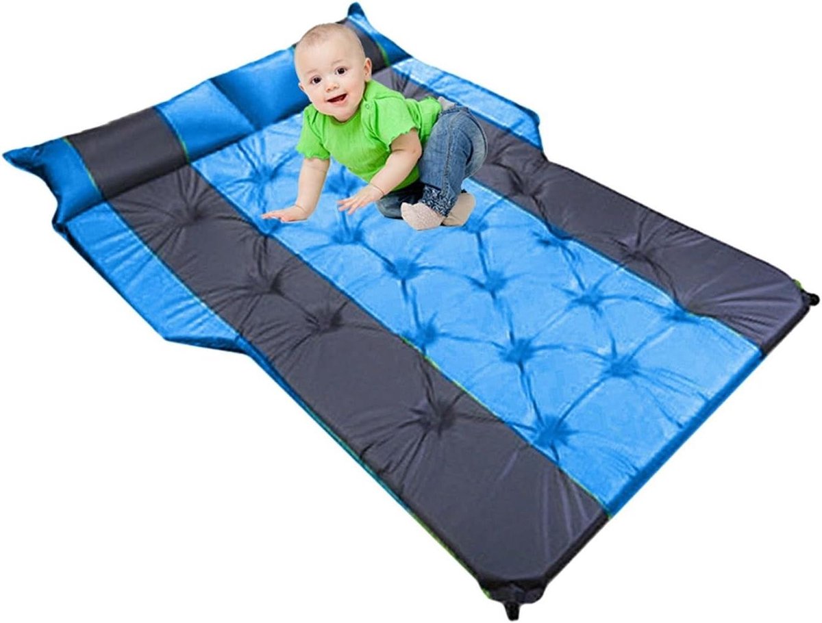 Auto Luchtbed - Reisbed Slaapkussen - Comfortabel Slapen - Automatisch Opblaasbaar - 180x132x5 cm - Blauw