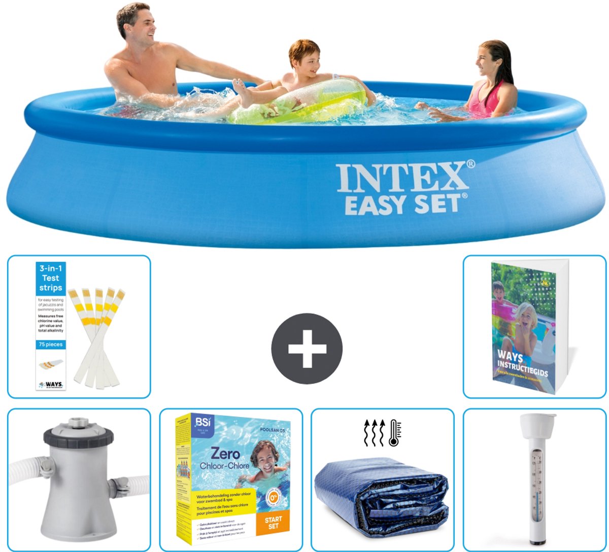 Intex Rond Opblaasbaar Easy Set Zwembad - 305 x 61 cm - Blauw - Inclusief Pomp - Onderhoudspakket - Solarzeil - Thermometer - 7-delig