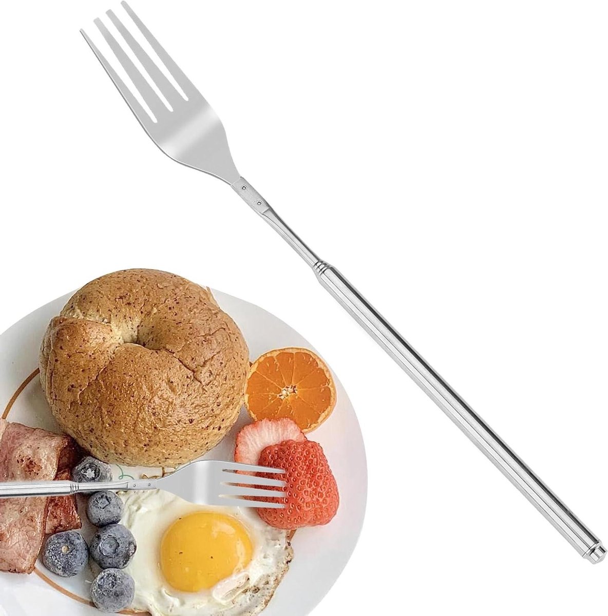 Uitschuifbare Vork - Telescopische Eetvork - Buiten Eten - Niet Glijdende Greep - 64.5 cm - Zilver