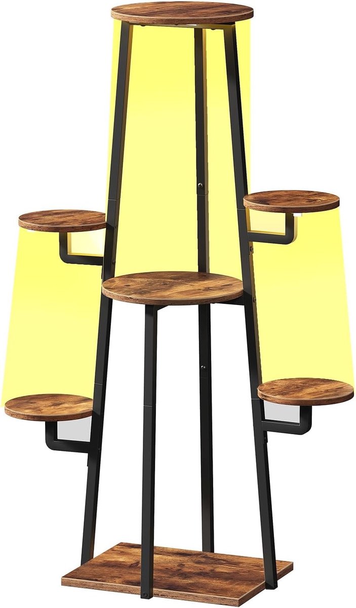 Plantstand met 3-Lichts Plantlamp, Bloemenstandaard met Timerfunctie en 9 Helderheidsniveaus, Vintage Bruin en Zwart