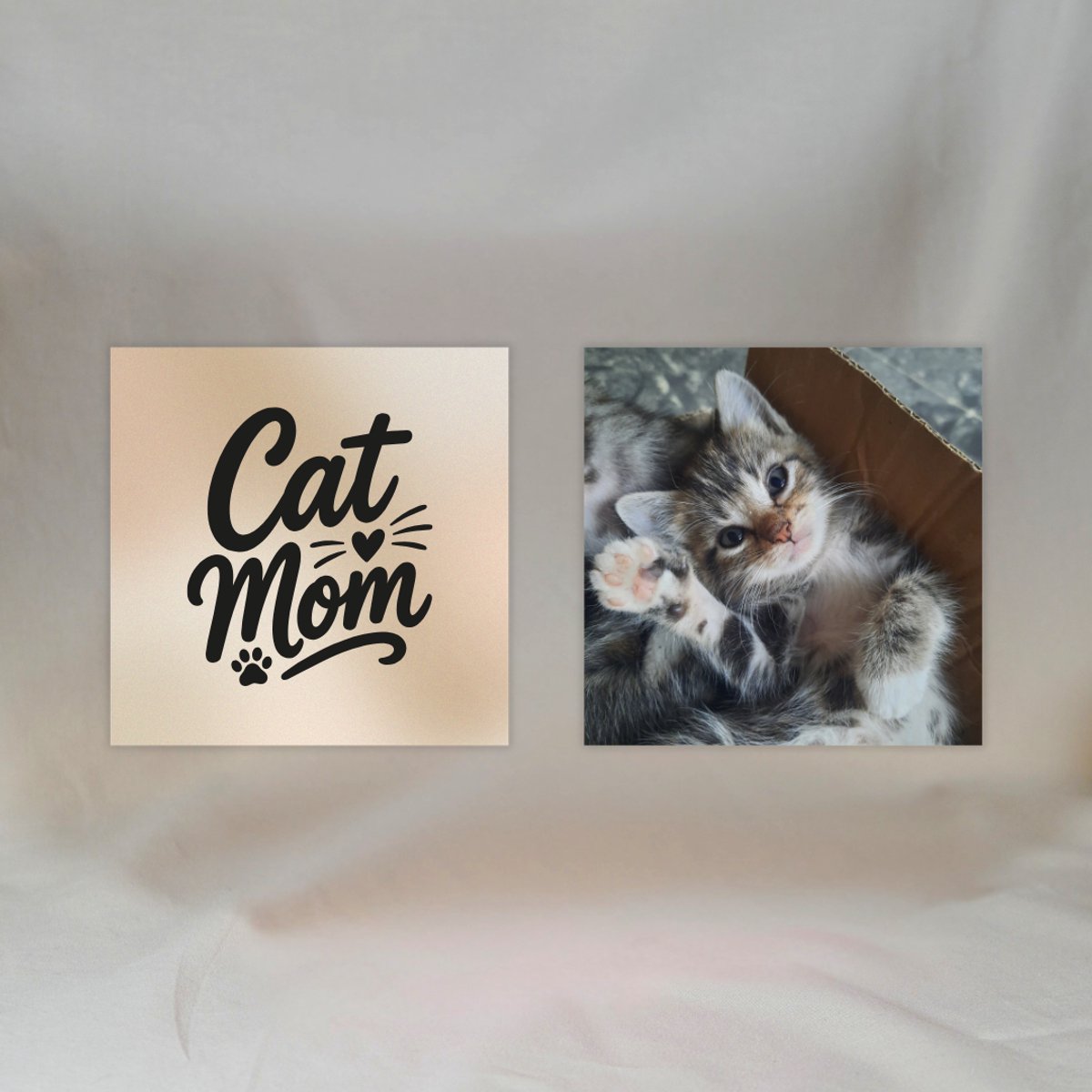 Cadeau Kattenliefhebber - Gepersonaliseerd cadeau - 2x Magneten met Tekst en Eigen Foto - Cat Mom Magneet voor Koelkast of Magneetbord - 5x5cm
