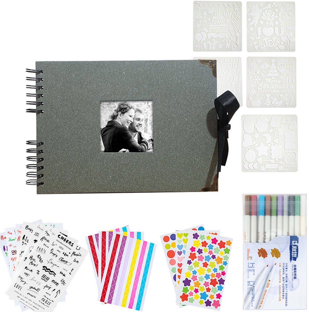 KZQ Fotoalbum met 80 pagina's - Doe-het-zelf fotoalbum - Geschikt voor 160 foto's - Omslag van PU-leer, vervangbare binnenpagina's - Geschikt voor bruiloften, verjaardagen en feesten - 29,5 x 21 cm - Grijs
