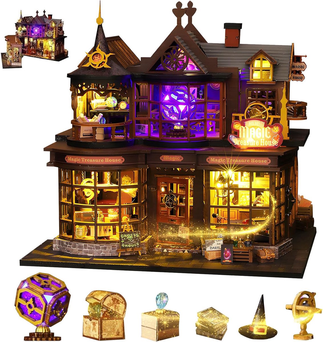 Doe-Het-Zelf Miniatuurhuis Bouwpakket - Houten Poppenhuis Bouwpakket - Tiny House Met Led-Verlichting - Knutselpakket Voor Huisdecoratie