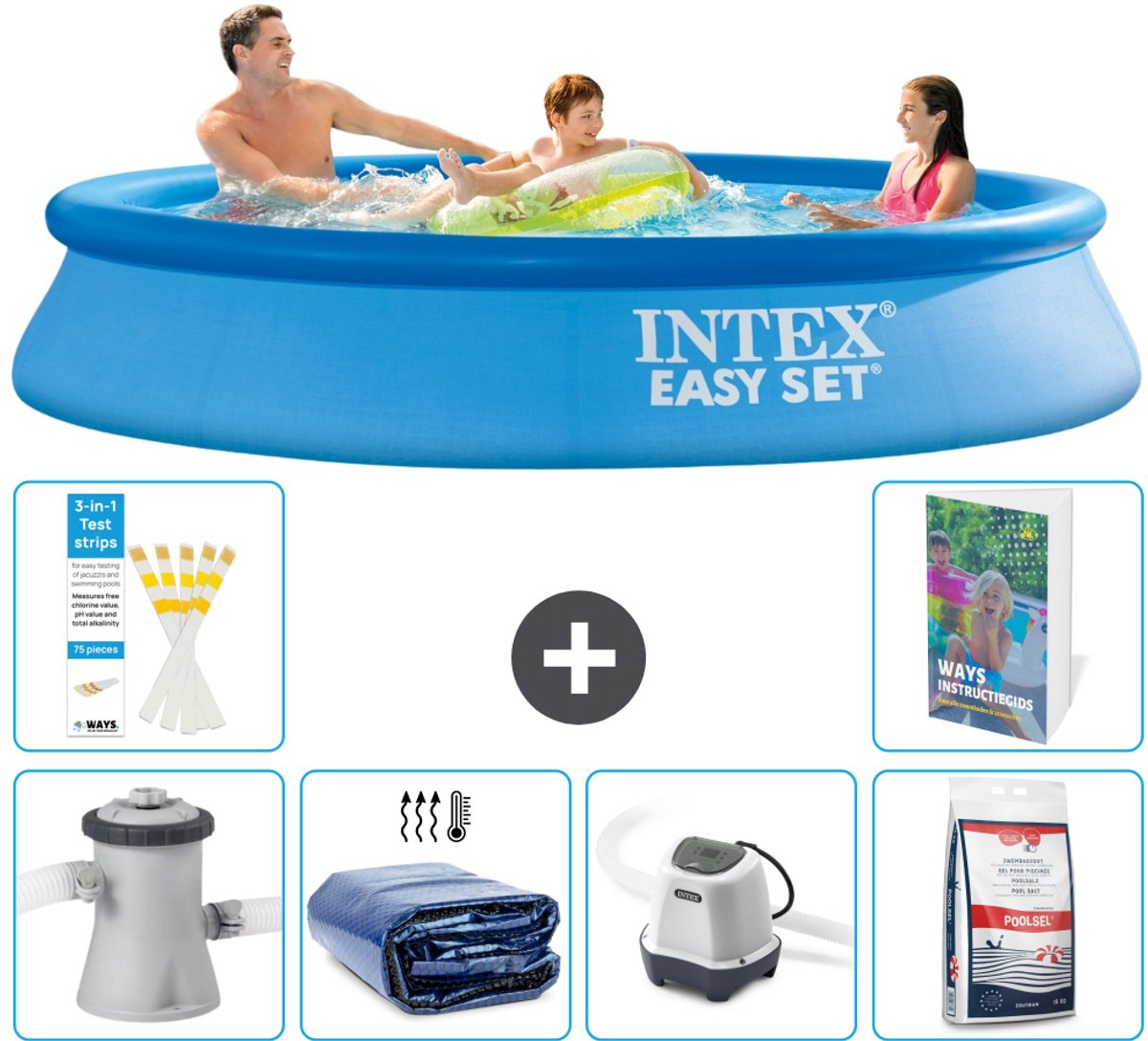 Intex Rond Opblaasbaar Easy Set Zwembad - 305 x 61 cm - Blauw - Inclusief Pomp - Solarzeil - Zoutwatersysteem - Zwembadzout - 7-delig