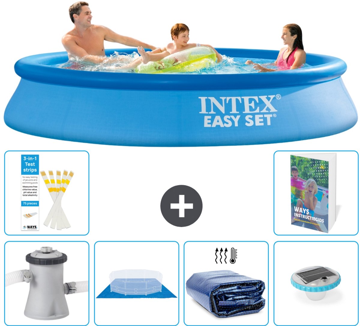 Intex Rond Opblaasbaar Easy Set Zwembad - 305 x 61 cm - Blauw - Inclusief Pomp - Grondzeil - Solarzeil - Verlichting - 7-delig