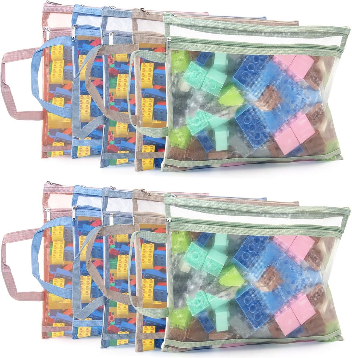 10 Stuks Mesh Ritszakken met Dubbele Laag en Handvat - A4 Formaat - Documentenmap - Opbergtassen voor Speelgoed - Kantoor - Reizen en School - Nylon