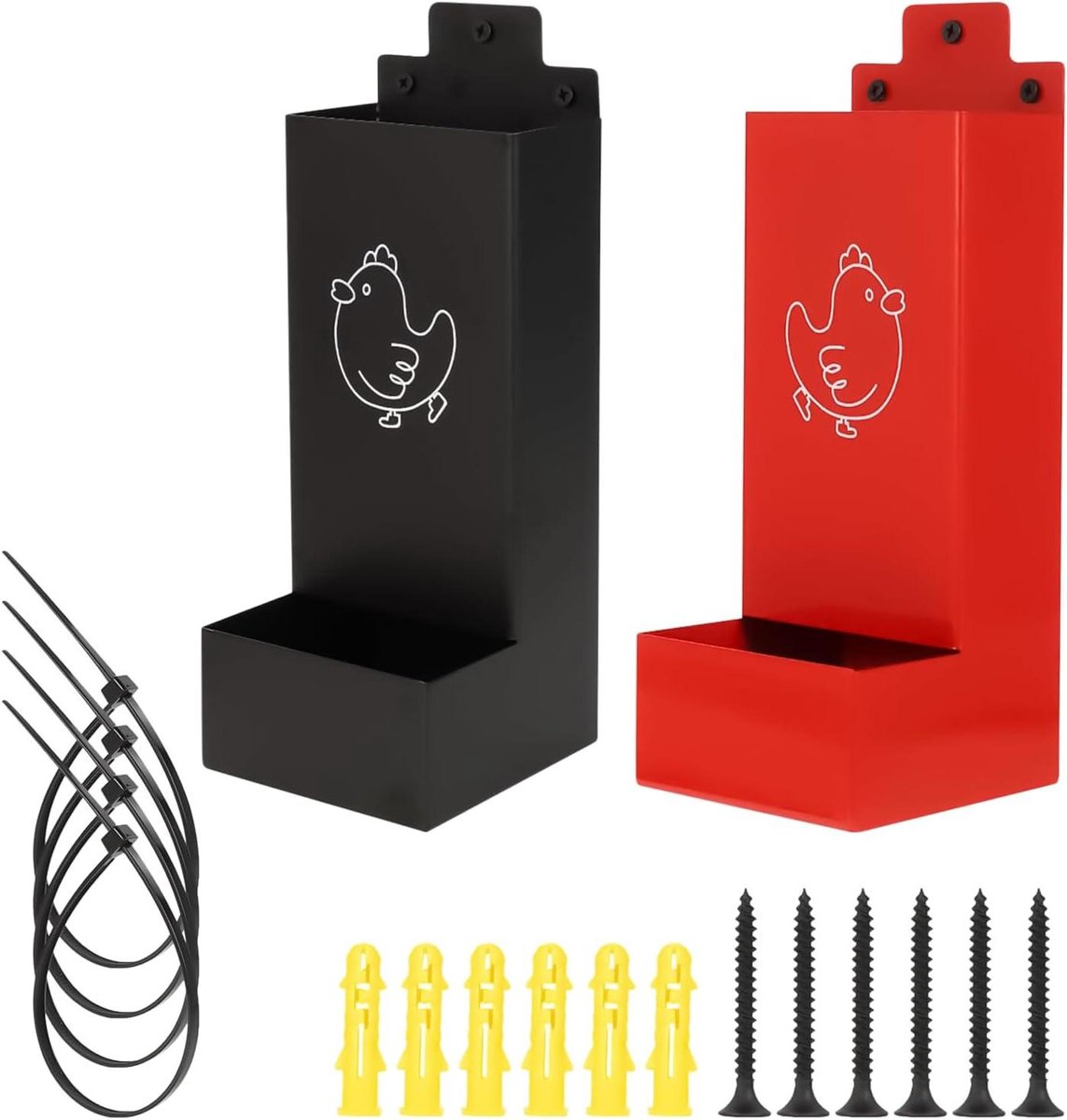 Kippengrit Voederbak - Voederautomaat Kuikens - Pluimvee Voeden - Corrosiebestendig IJzer - 2 Stuks - Rood