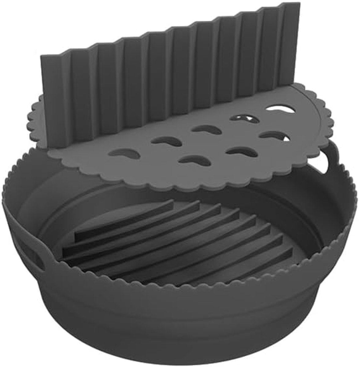 Silicone Airfryer Voering Rond - 21.5cm - Met Verdeler voor Twee Smaken - Anti-Aanbaklaag - voor 5 tot 8 Quart - Zwart
