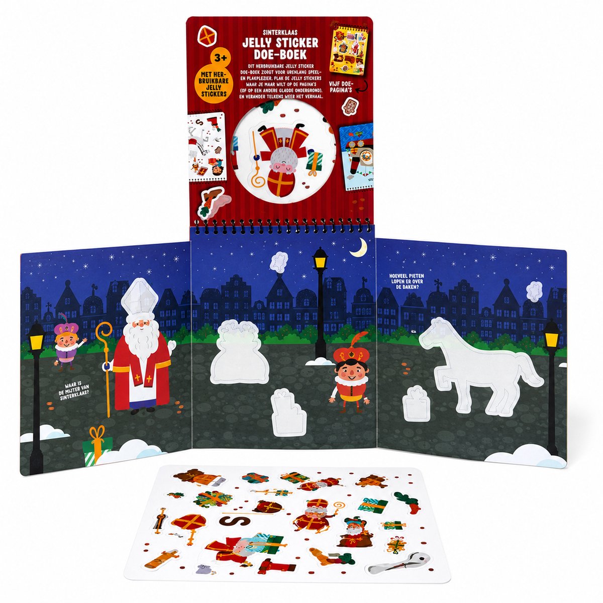 Benza - Sinterklaas Jelly Sticker Doe-Boek – 26 Herbruikbare Jelly Stickers – 5 Doe-Pagina's – Vanaf 3 Jaar