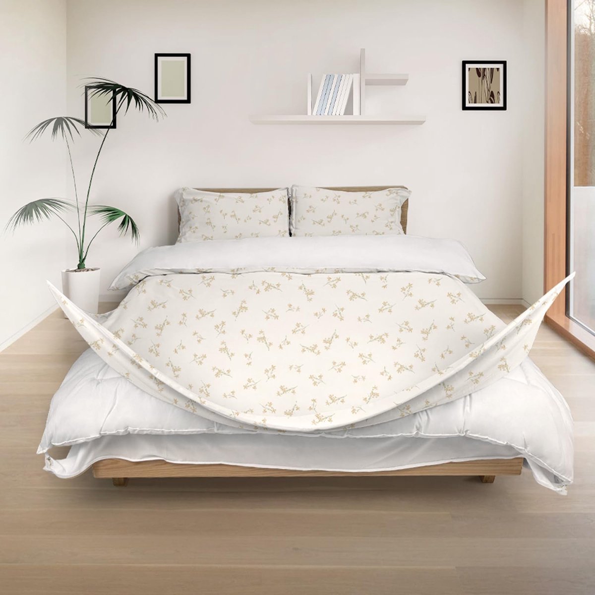 Omgoods - 3-delige Luxe Dekbedovertrekset 200 x 200 cm, Gele Bloem