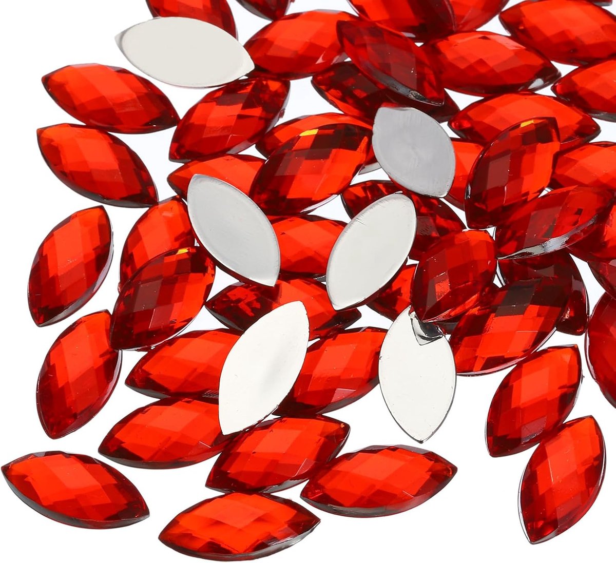 Strassteentjes van acryl, 100 stuks, 7 mm x 15 mm, paardenogen, voor knutselen, gezichtsbeschildering, sieraden maken, rood
