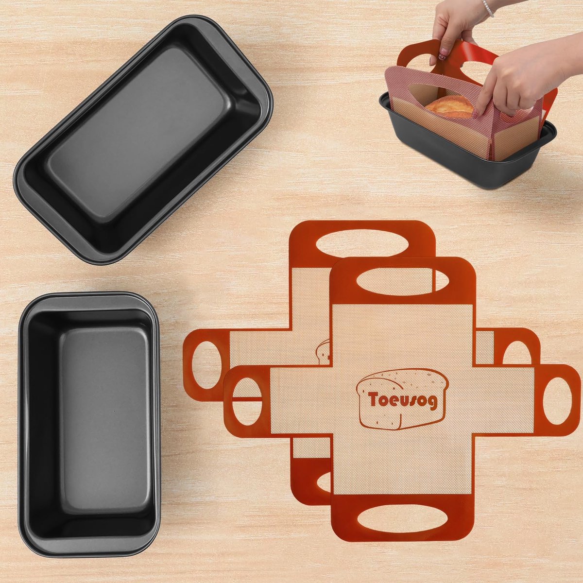 Omgoods - Set van 2 Broodbakvormen met Bakmat - Antiaanbaklaag 27 x 15 x 7 cm