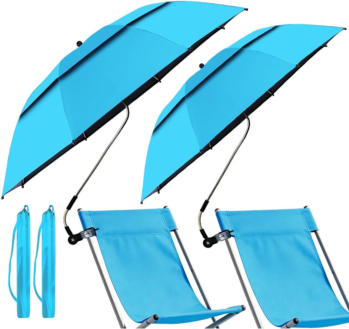 Omgoods - Set van 2 Strand Parasols met Klem - 360° Verstelbare Zonnebescherming
