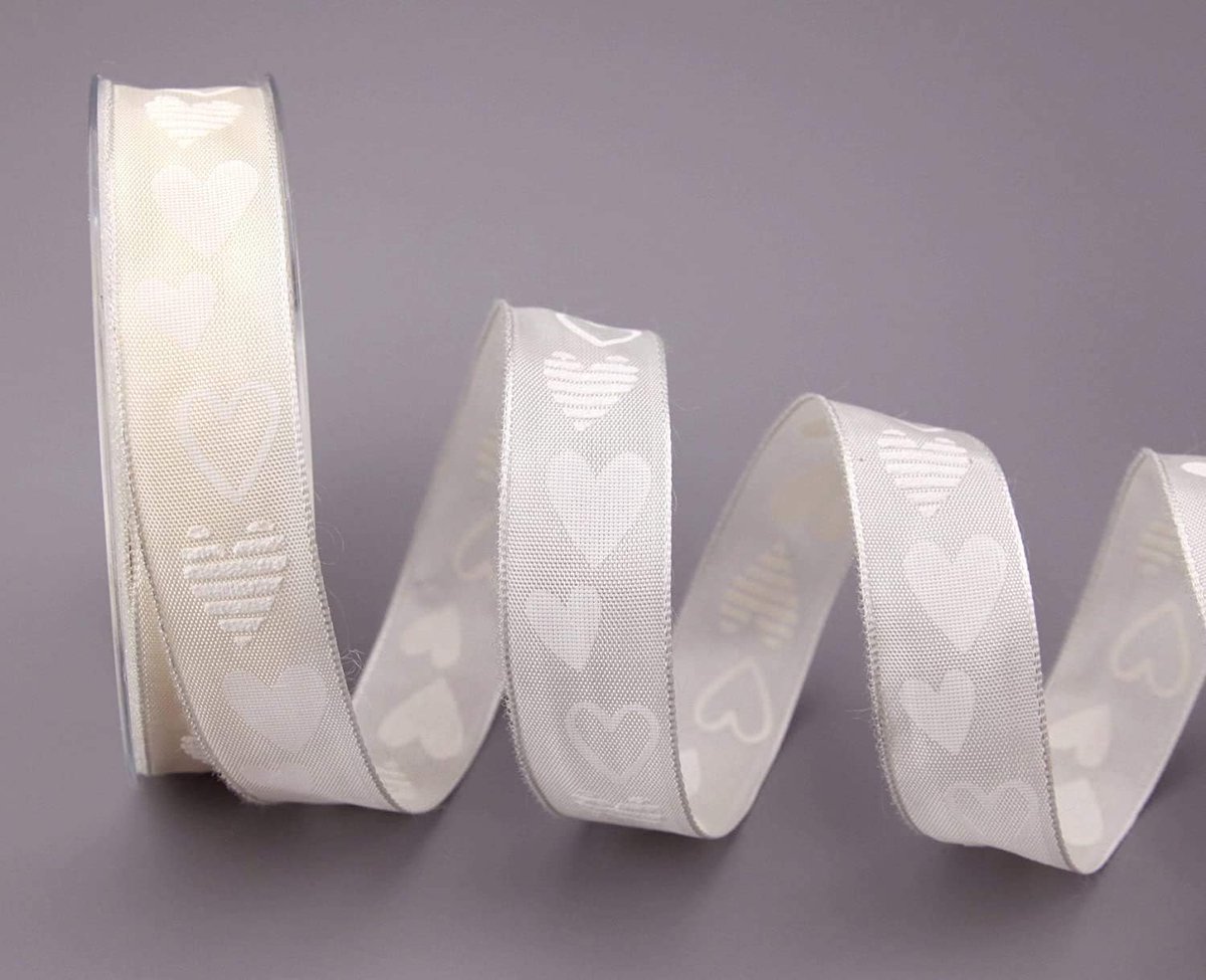 Decoratielint 'Valentin' rood lint stoffen lint met draad harten hart liefde Valentijnsdag verjaardag huwelijk decoratie draadrand lint