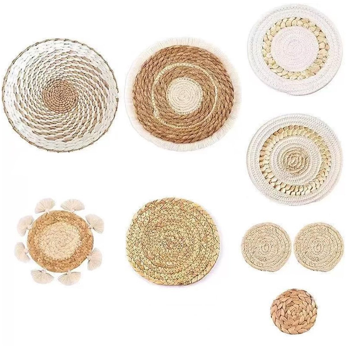 Omgoods - Handgeweven Ronde Wanddecoratie Set van 9 - Voor Woonkamer en Slaapkamer