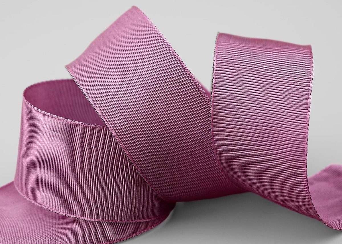 25 m x 40 mm draadrandband, Leo, oudroze, donker (603), decoratief lint met draadranden, eenkleurig, cadeaulint, stoffen lint, strikband, visco-draad van hernieuwbare grondstoffen, biologisch afbreekbaar