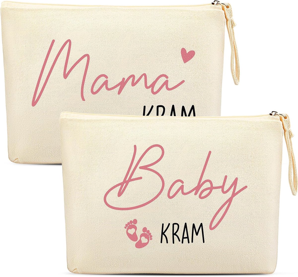 2-Delige Make-Uptasjesset Cadeaus Voor Aanstaande Moeders, Zwangere Vrouwen, Zwangerschapscadeau Voor Kersverse Moeders (Wit - Canvas)