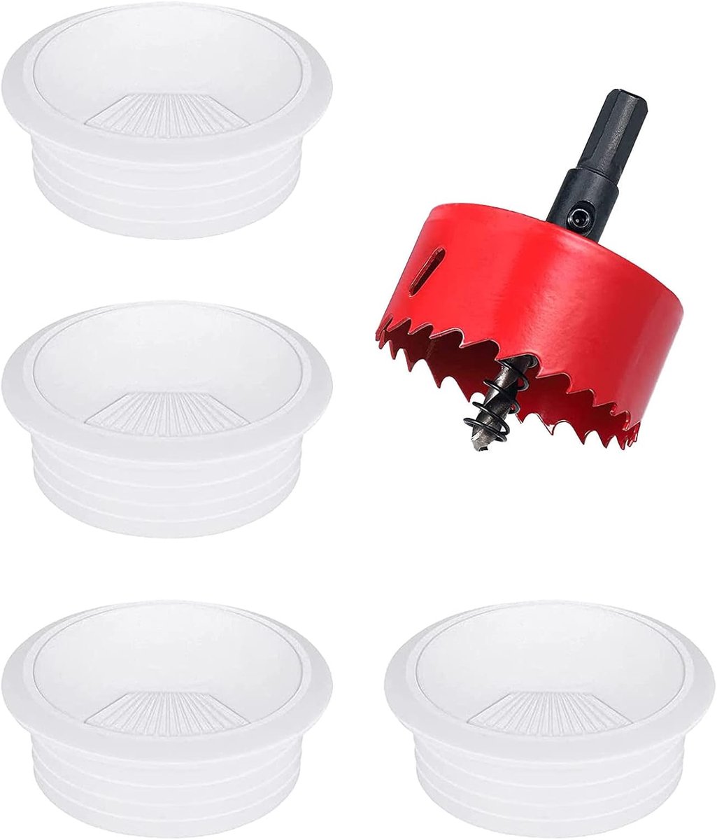 80 mm, 4 stuks kabeldoorvoeren voor het bureau, ronde tafelkabelafdekking met kroon, ronde kabeldoorvoer, voor USB-managementdraad, wit