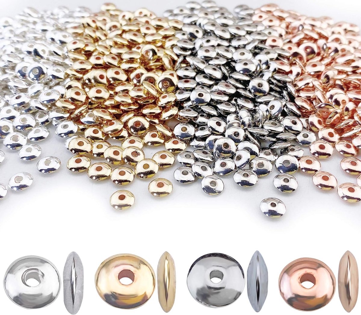 Kralen 6mm Goud Zilver Rhodium Rose Gold Plated Metalen Losse Disc Kralen voor Armband Ketting Oorbel Sieraden Maken Supplies (RT-CCB1)