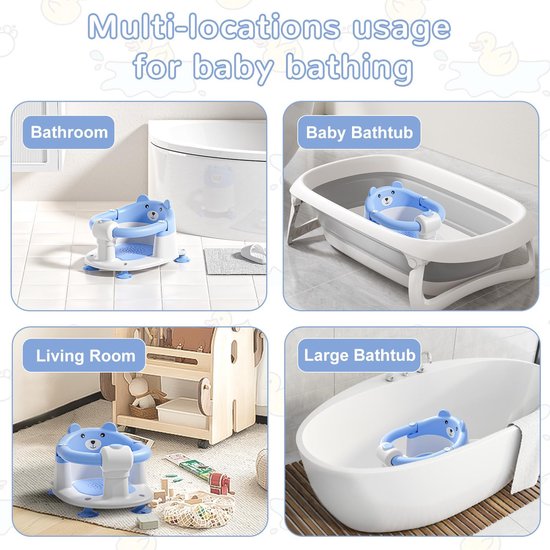Badkuipzitje voor kinderen vanaf 6 maanden, antislip badzitje met 4 zuignappen en babykussen, draagbare douchestoel voor douche of bad, blauw — afbeelding 4