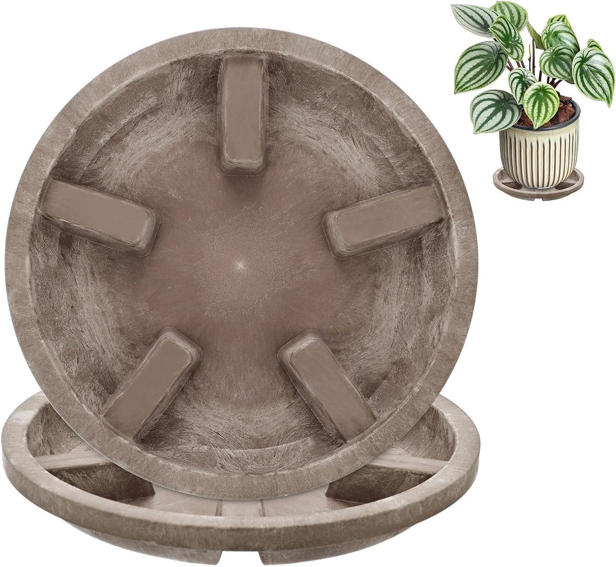 Schotels, 6 inch OD anti-rot wortel hars bloempot plantenschotels voor binnen/buiten, bloempot druppelbak [4,7 inch ID, koffie]