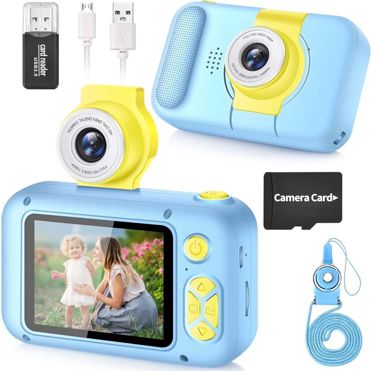 Kids Camera met 180°Draaibare Lens & 1080P HD,2,4" Groot Scherm | Digitale kindercamera voor Jongens en Meisjes van 3-12 Jaar,foto's/filmpjes,fotocamera voor kinderen Verjaardagscadeau,X101