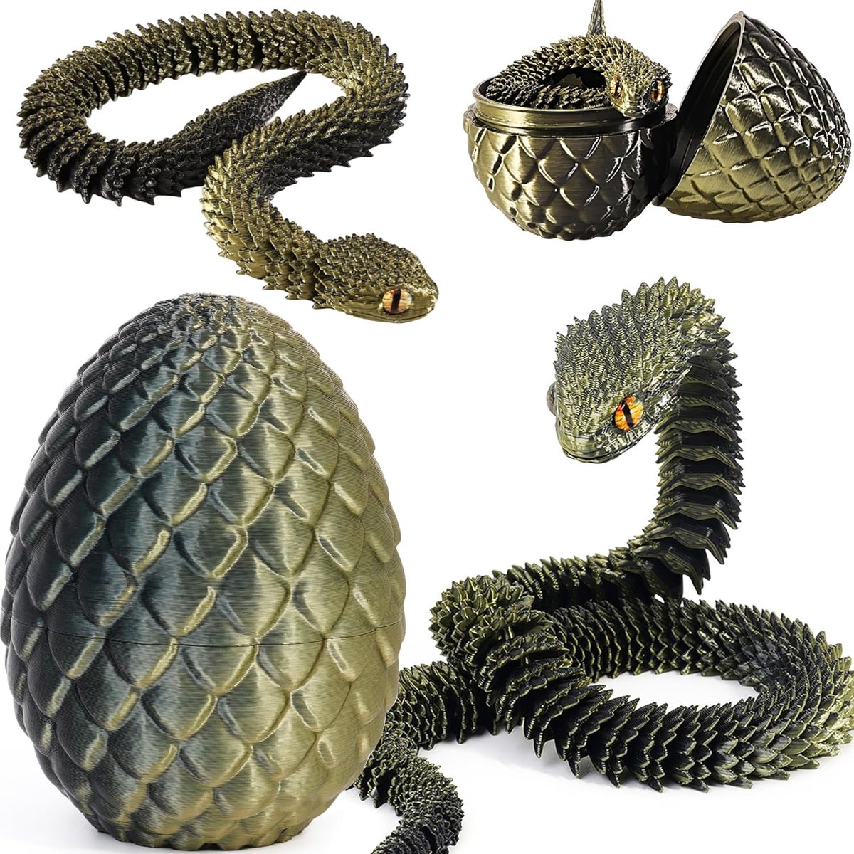 Slangenspeelgoed, 3D-geprint, slangeneieren, paasslangeneieren, 3D-gedrukte dieren, cadeaus voor kinderen, woondecoratie (zwart koper)