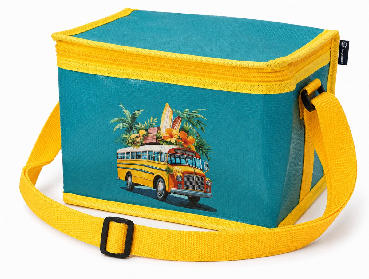 CUHOC Koeltas 4 Liter schoolbus print - Lunchtas - Thermotas - Koelbox Tas - Lunch Bag - Picknicktas - Koeltas met Schouderriem - 21x15x15 cm - Geel