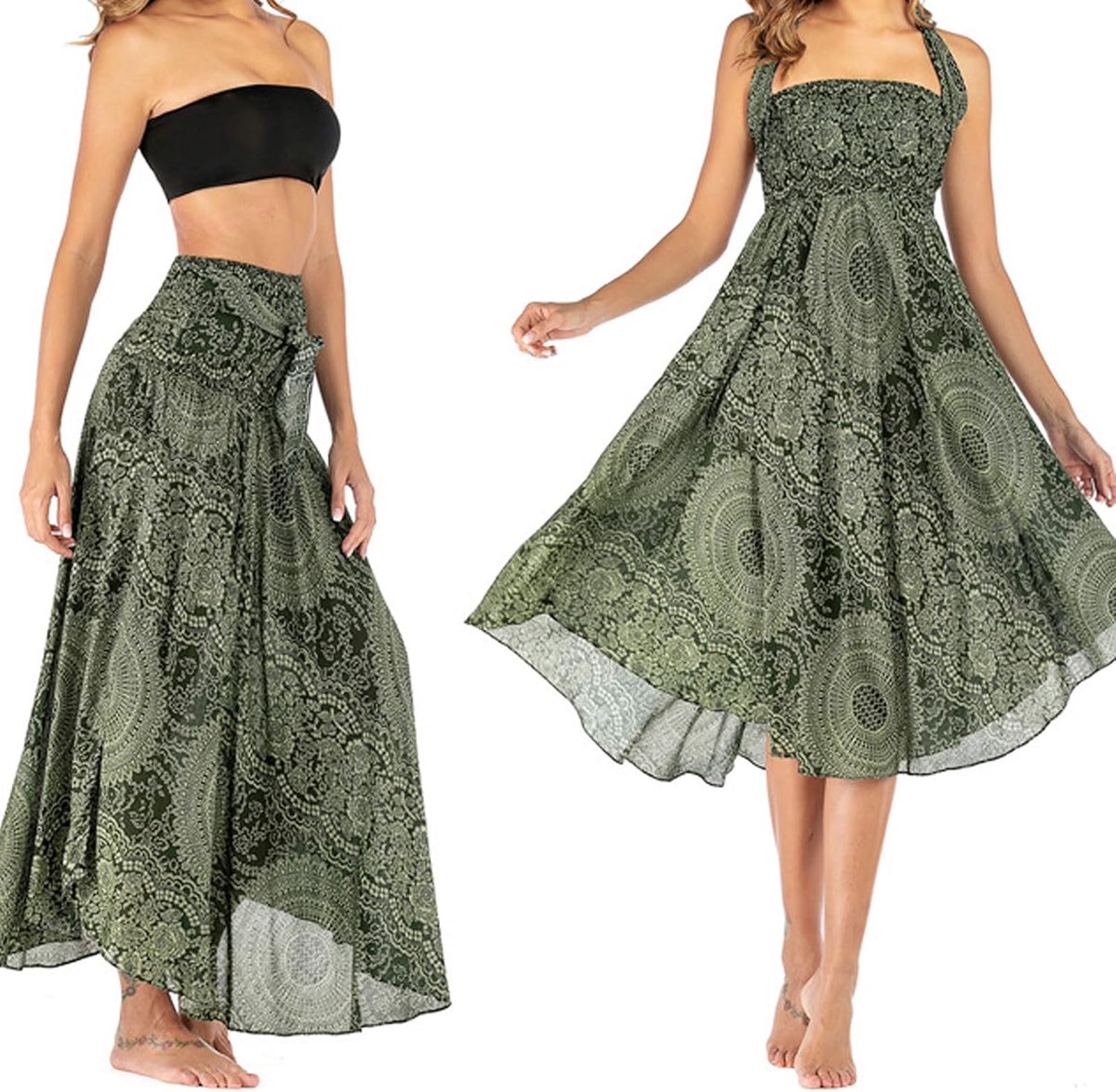 bedrukte rok voor dames, chiffon, Boheems, boho-zomerrok, vakantie, strandjurk (eenheidsmaat)