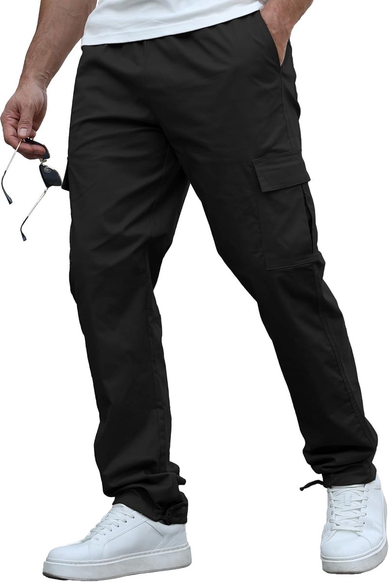 Cargobroek voor heren, chinobroek, stretch, joggingbroek, comfortabele herenbroek met elastische taille, trekkoord, stijlvolle vrijetijdsbroek voor dagelijks gebruik