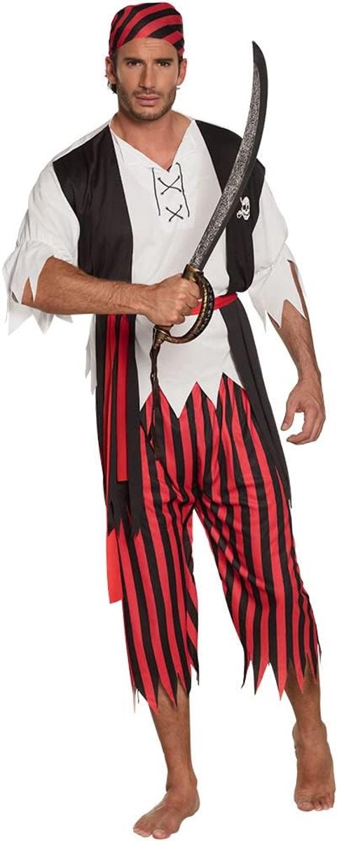 83845 - Kostuum piraat, maat M / L, set van bandana, shirt met gilet, riem en broek, voor mannen, carnaval, themafeest