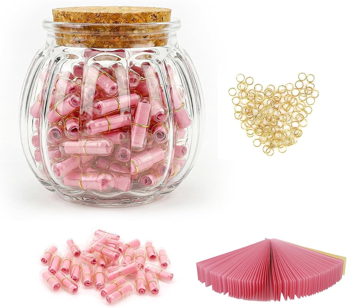 101 stuks lettercapsule met wensfles, roze transparante berichtencapsule met opgerolde liefdesbrieven, glimlach gezicht capsule bericht voor familie/vriend/vriendin