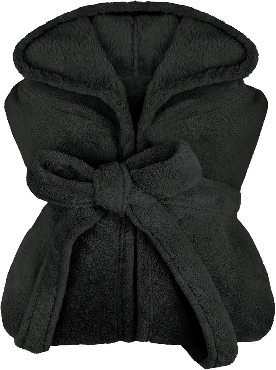 npluseins extra zachte badjas met capuchon van knuffelfleece - in moderne kleuren en verschillende maten - unisex & kuitlengte