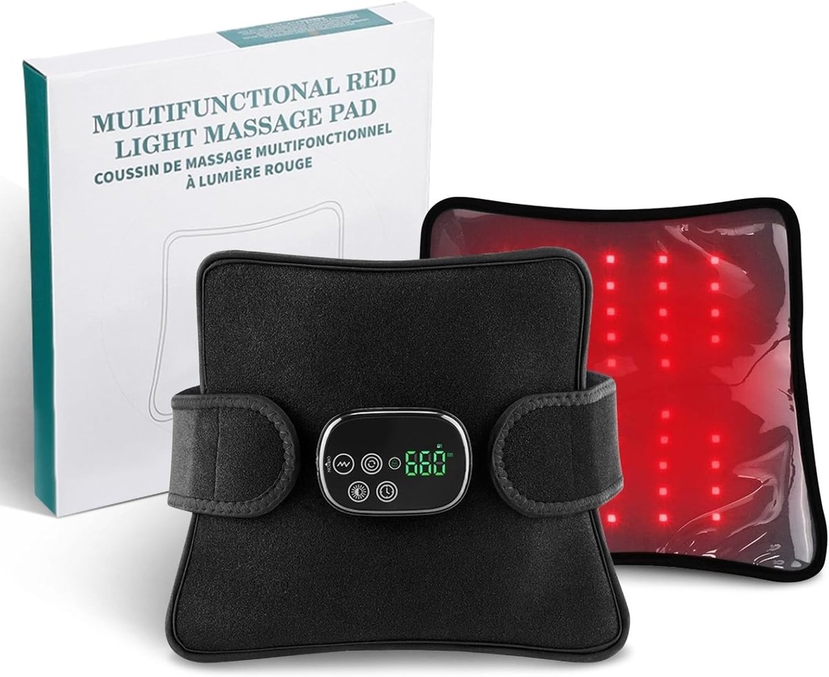 Draagbare roodlichttherapie riem voor verlichting van pijn en herstel, 660 nm en 850 nm, met 3 helderheidsniveaus en tijdinstellingen voor benen, rug en taille