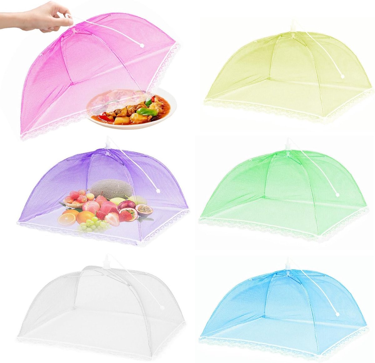 tegen fruitvliegjes, 6 stuks, bescherming tegen fruitvliegen, beschermt tegen vliegen, kevers en muggen, geschikt voor eten, barbecuefeesten, buffetten, camping, picknicks