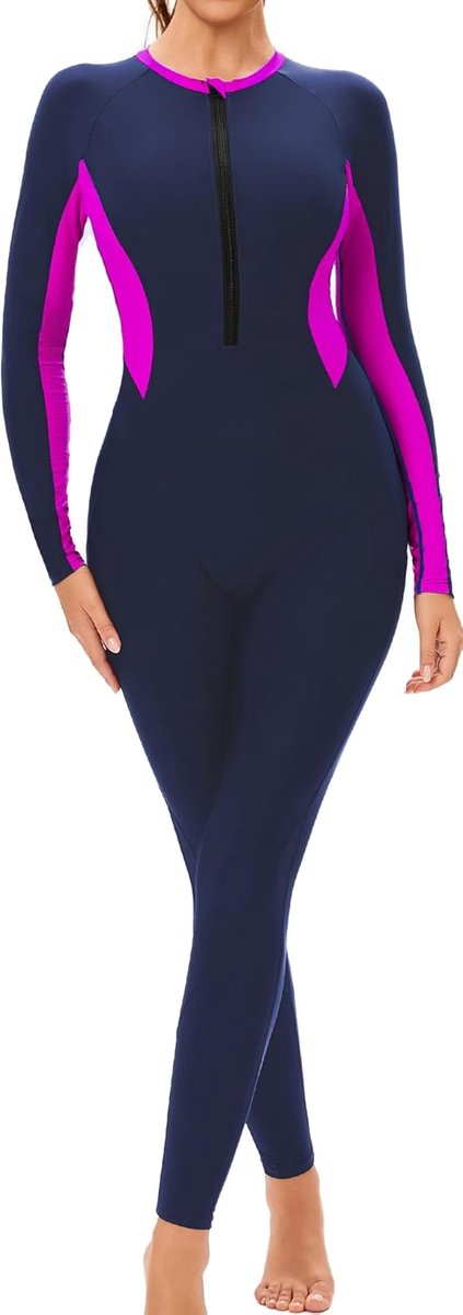 Dames full-body badpak eendelig ritssluiting front Rash Guard badkleding UPF 50+ duikbadpak met lange mouwen om te snorkelen