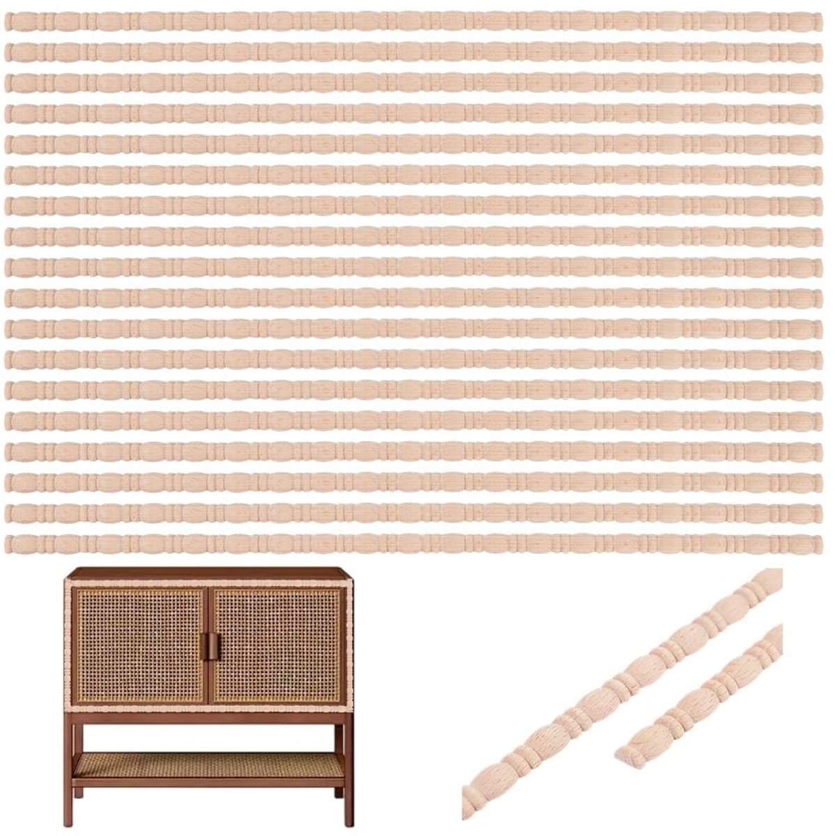 Omgoods- Sierlijsten 22-pack - Decoratieve Houten Lijsten - Antiek Witte Afwerking - DIY Vintage Design - Afmetingen 41,7 x 1,05 cm - Natuurlijk Hout - Lijst
