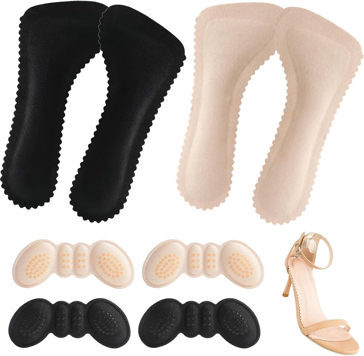 4 paar antislip inlegzolen, hielpads, anti-slip pads, schoenen inlegzolen voor sandalen, wrijvingsarme voeten, zachte inlegzool voor dames