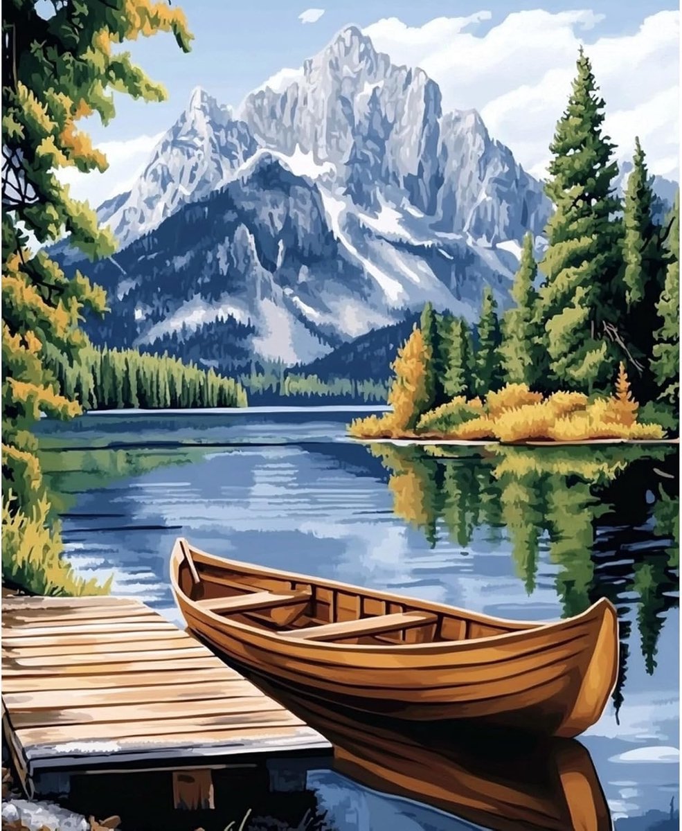 Figuur Schilderen op Nummer voor Volwassenen,Landschap Tekenkit voor Beginners,Boot Handgeschilderde Olieverf Bergen en Rivieren Decoratie 40x50cm